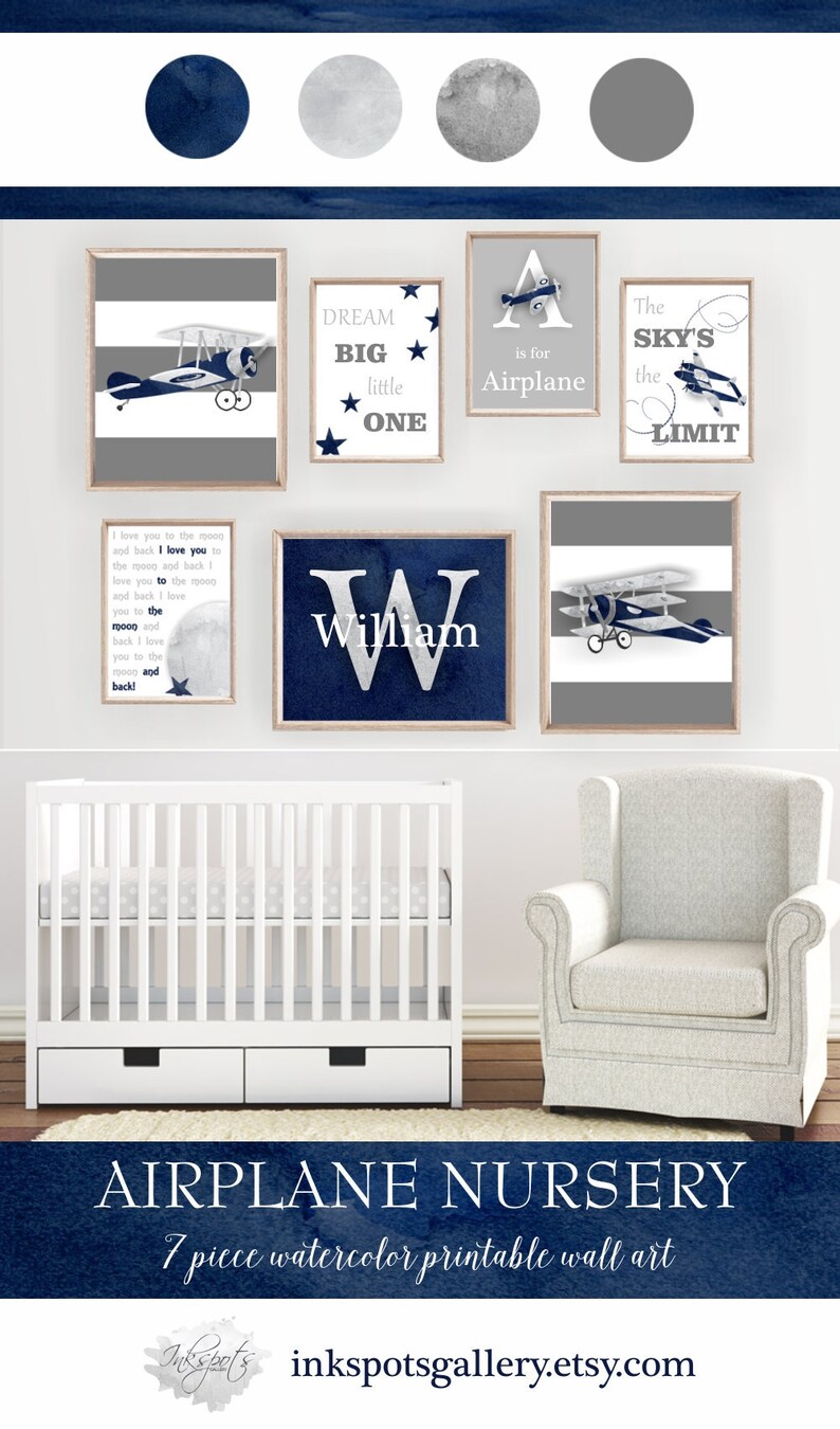 Printable Airplane Nursery Wall Art Airplane Room Decor Etsy