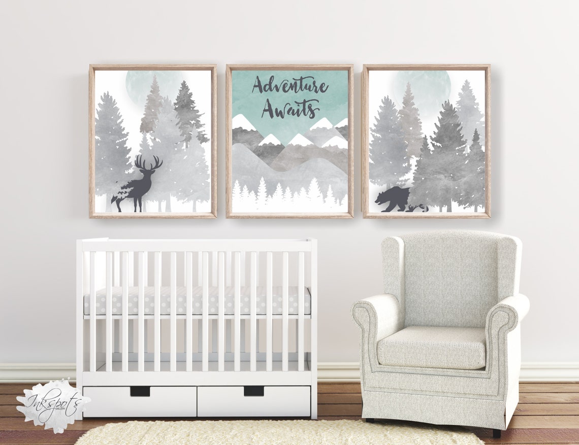 WOODLAND Nursery Decor Baby Boy Nursery PRINTABLES Set of 3 - Etsy