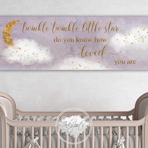 Twinkle Twinkle Little Star Nursery Canvas | Moon and Stars Nursery Decor | Pink Neutral Purple Modern Nursery Wall Art Baby Girl - GR04