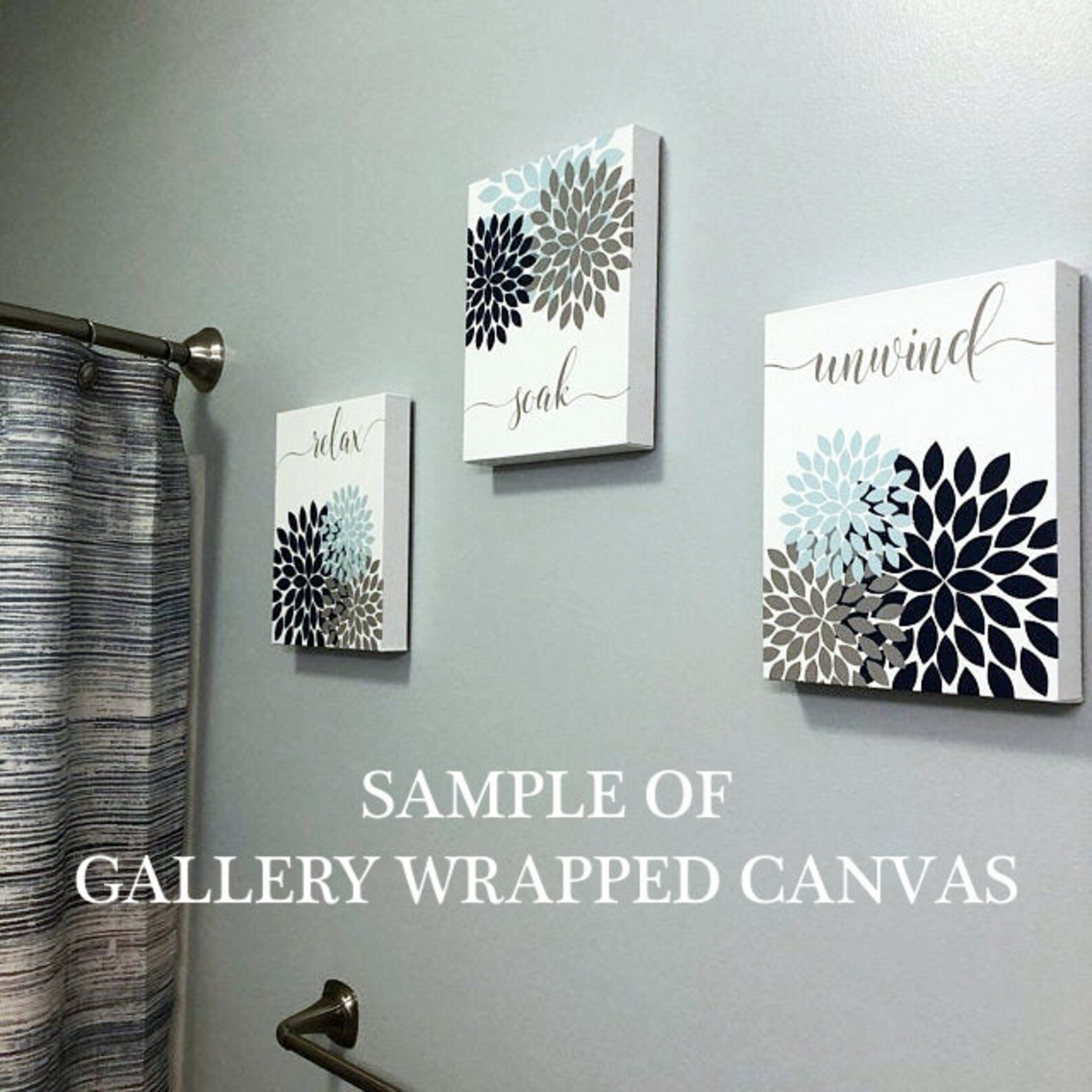 Bathroom Wall Art Pictures Blue Gray Floral Bathroom Modern Etsy