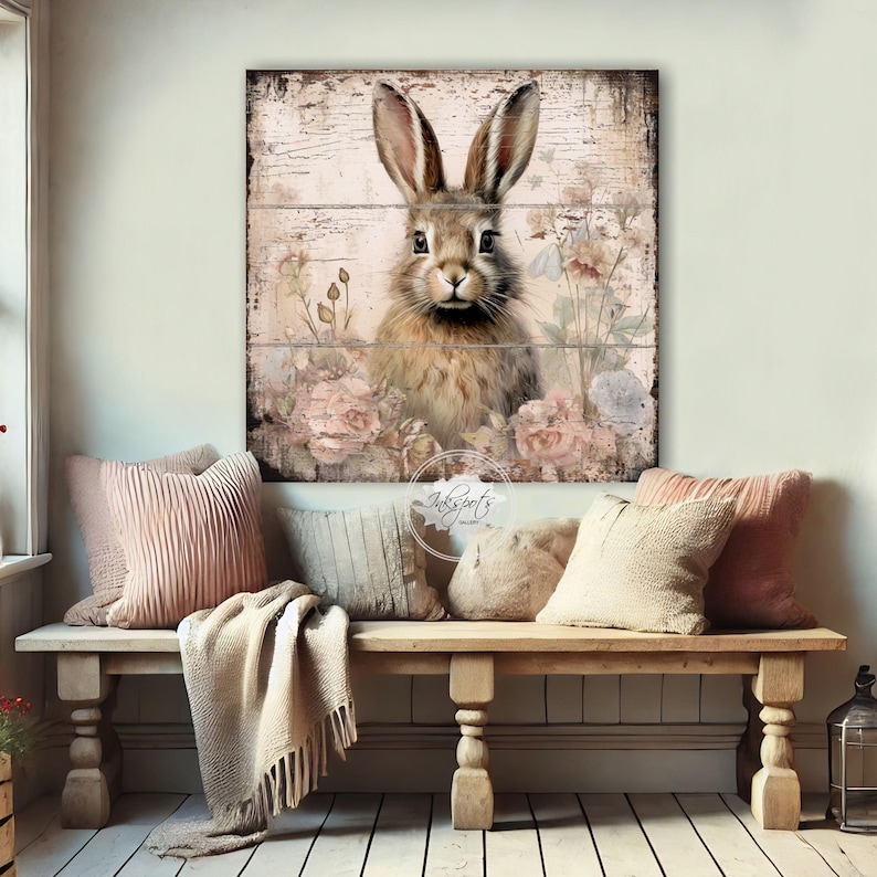Bunny Rabbit Easter Decoration Vintage Style Bunny Sign Rustic Rabbit ...