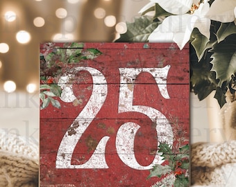 Rustic Christmas Canvas Sign, Modern Farmhouse Holiday Mantle Decor, Vintage Holiday Art for Country Cottage, December 25 Wall Art - CH102