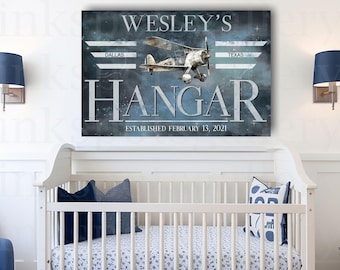 Airplane Nursery Decor: Personalized Boys Bedroom Plane Hangar Sign BR09