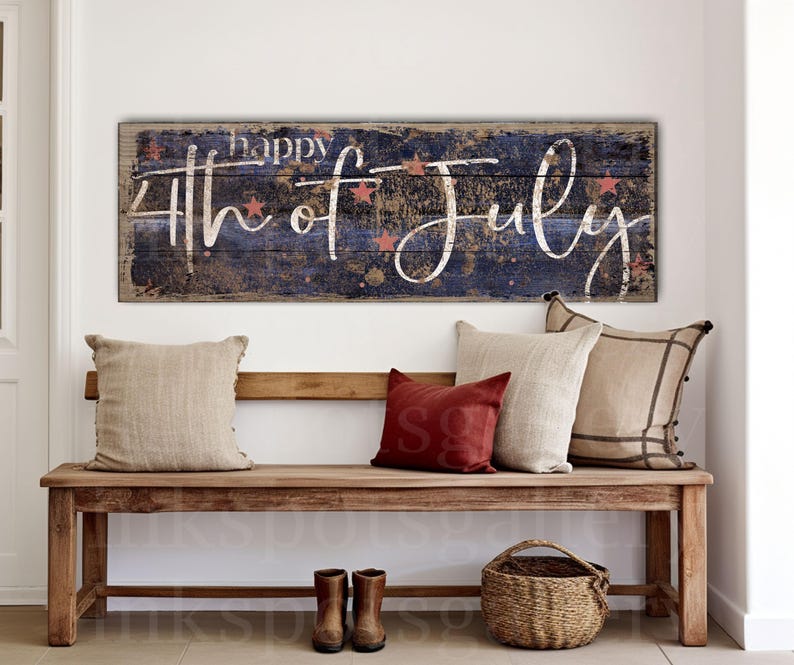 July Rastic Background Frame 4th of July Sign: Rustic Primitive Patriotic Americana Canvas - SU20 - Etsy