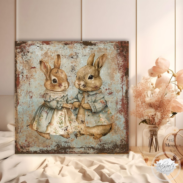 Easter Decoration Vintage Inspired Bunny Sign Rustic Rabbit Wall Art Modern Farmhouse Mantel Entryway Country Cottage Spring Decor - EA19