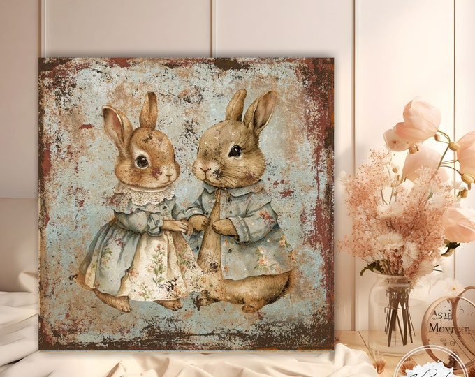 Vintage Bunny Sign Modern Farmhouse Wall Decor Rustic Easter Rabbit Art ...