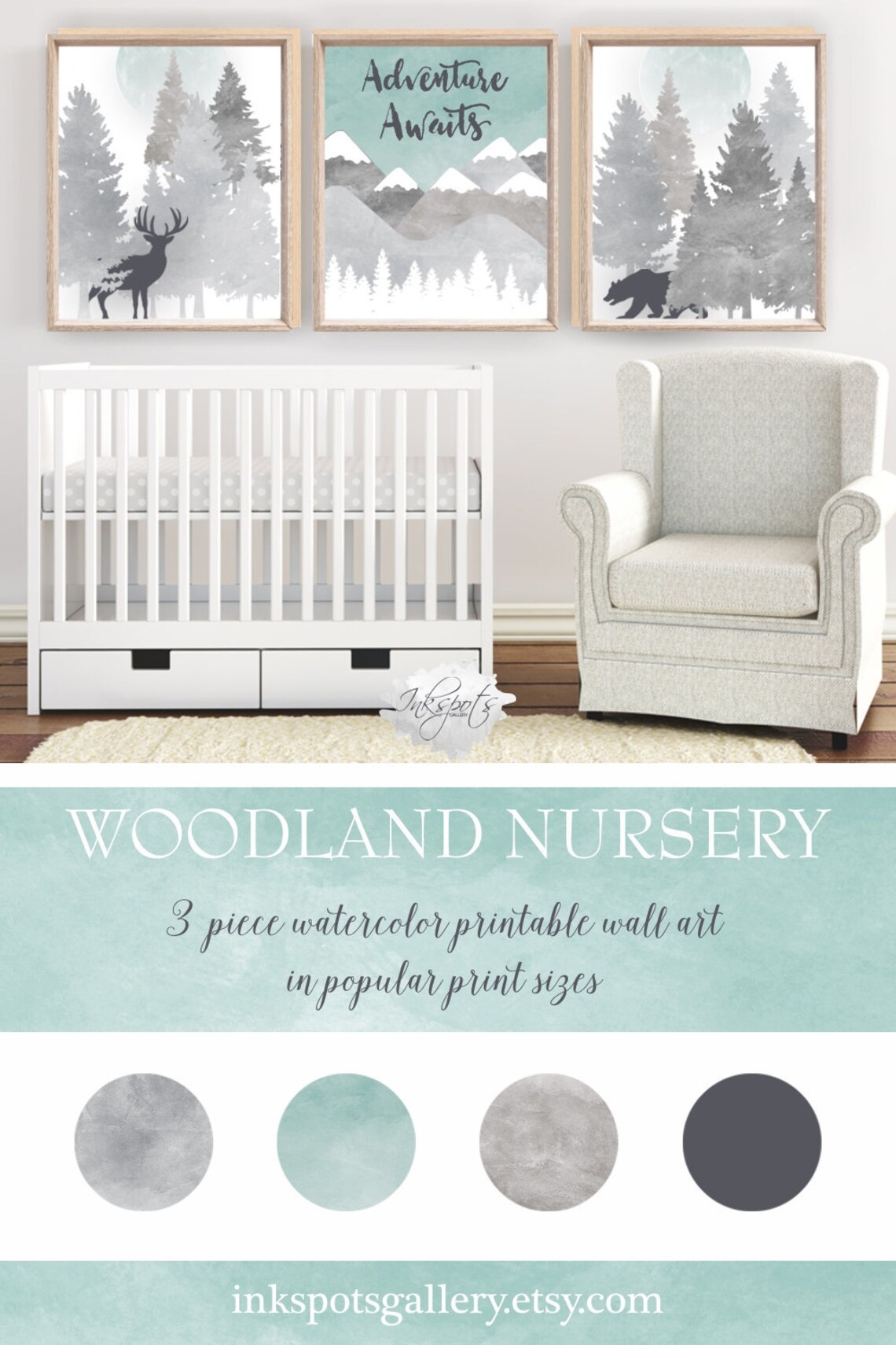 WOODLAND Nursery Decor Baby Boy Nursery PRINTABLES Set of 3 - Etsy