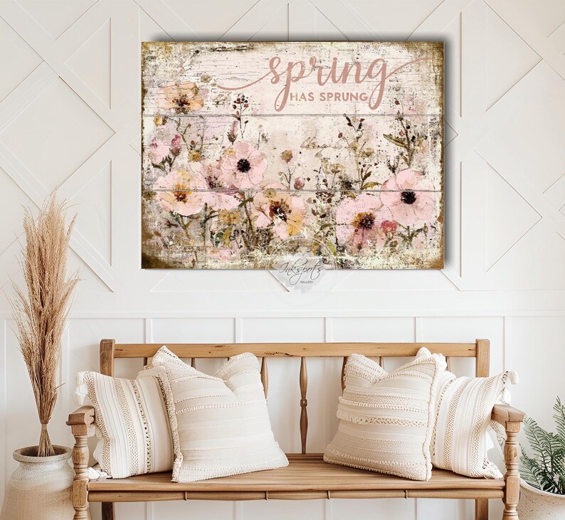 Spring Porch Sign Floral Wall Art Print Vintage Style Easter Decoration ...