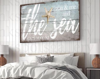 You Me And The Sea Beach House Sign, Beach Wall Art, Custom Coastal Wall Decor, Nautical Ocean Sea Starfish Decoration, Coastal Cottage BL38