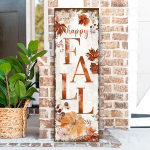Fall Porch Decor, Front Porch Fall Welcome Sign, Vintage Autumn Decoration, Rustic Modern Farmhouse Entryway Canvas Pumpkins Leaves - FL13