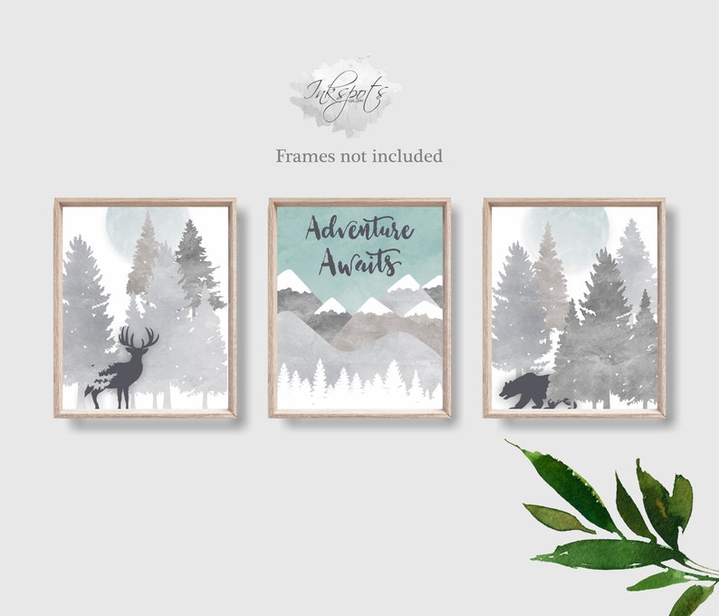 WOODLAND Nursery Decor Baby Boy Nursery PRINTABLES Set of 3 - Etsy