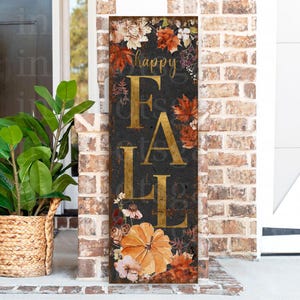 Fall Porch Decor, Front Porch Fall Welcome Sign, Vintage Autumn Decoration, Rustic Modern Farmhouse Entryway Canvas Pumpkins Leaves - FL13
