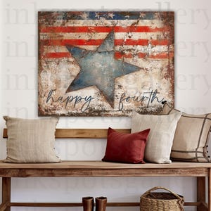 4th of July Sign, Vintage July Fourth Decor, Rustic Porch Sign, Modern Farmhouse Entryway Americana Patriotic Independence Day Canvas - SU12
