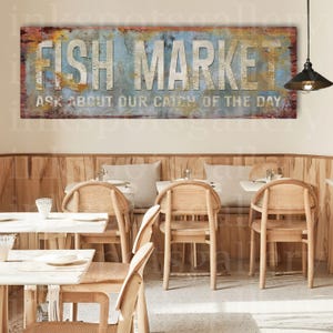 Fish Market Sign Seafood Restaurant Decor Fresh Fish Wall Art Vintage ...