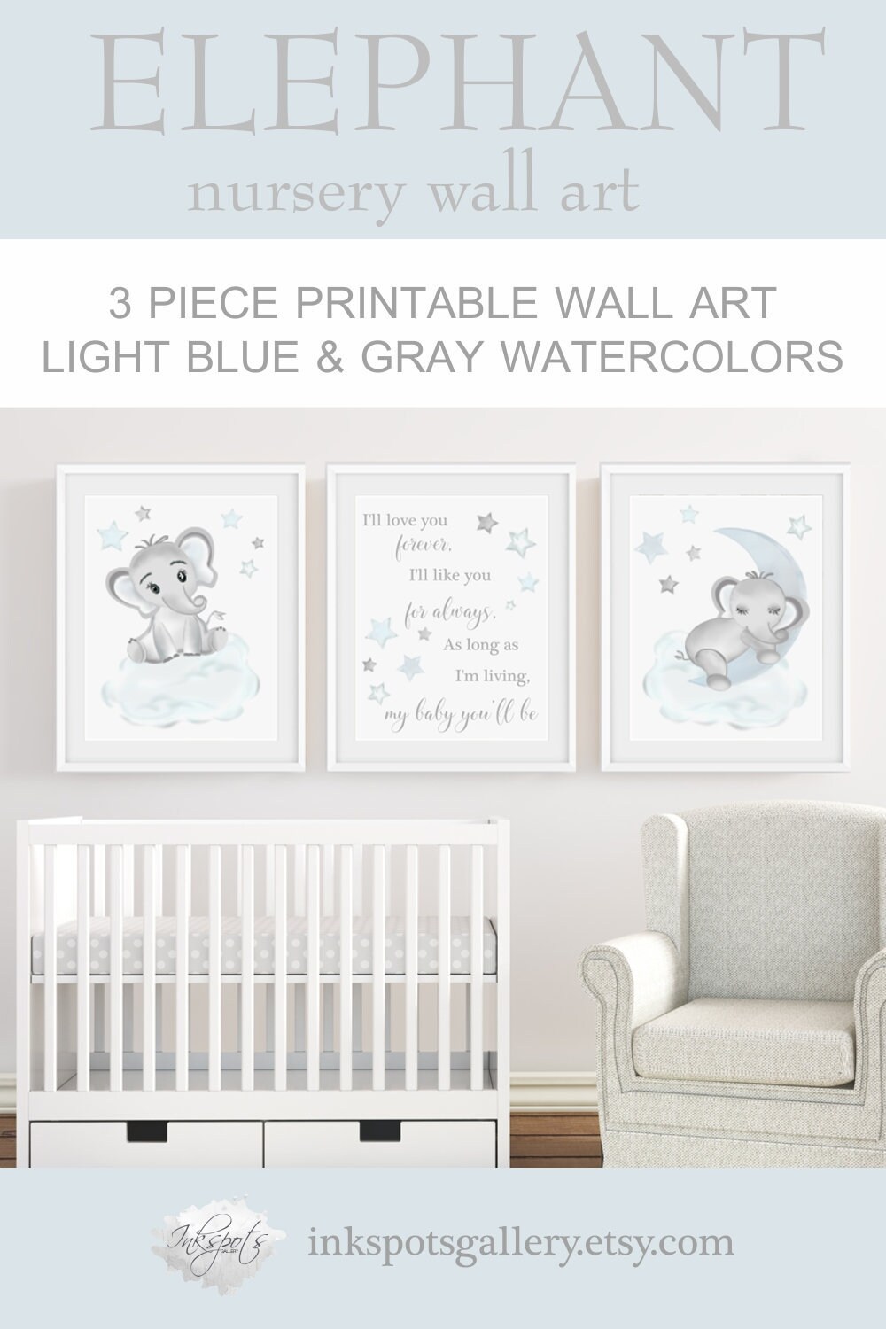 Elephant Prints For Nursery Moon and Stars Baby Shower Etsy