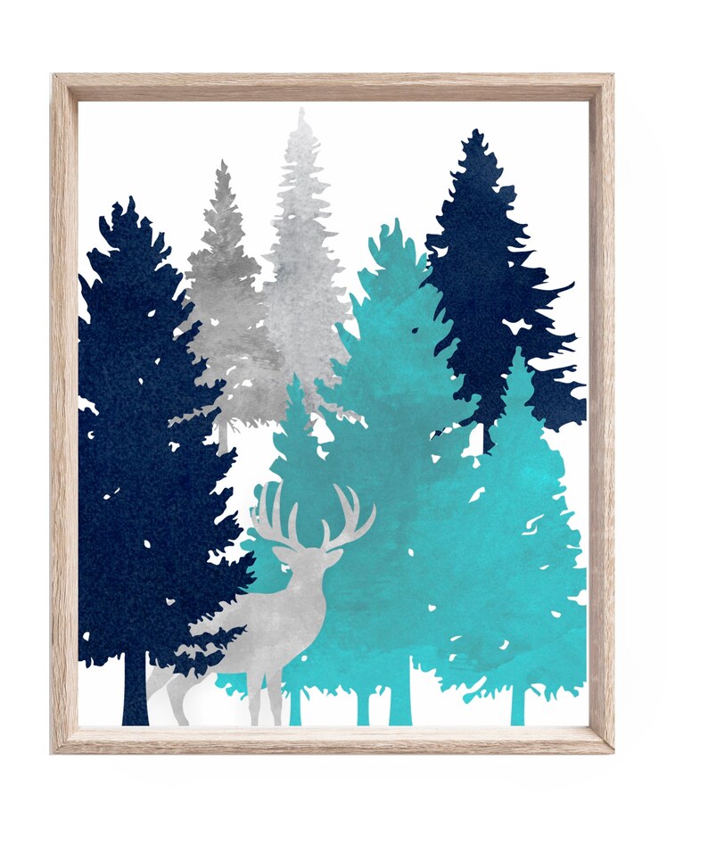 WOODLAND Nursery Decor Boy Nursery PRINTABLES Set of 3 Navy Etsy