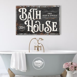 Modern Farmhouse Bath House Sign Rustic Bathroom Decor Shabby Cottage ...