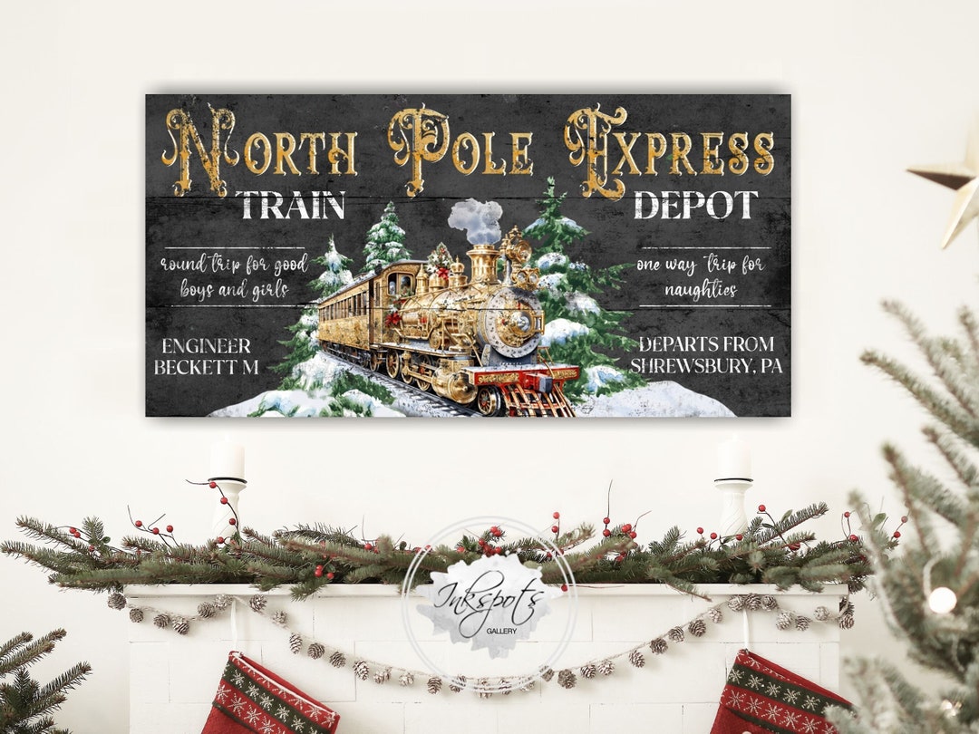 Christmas Train Decoration for Kids, North Pole Sign, Personalized