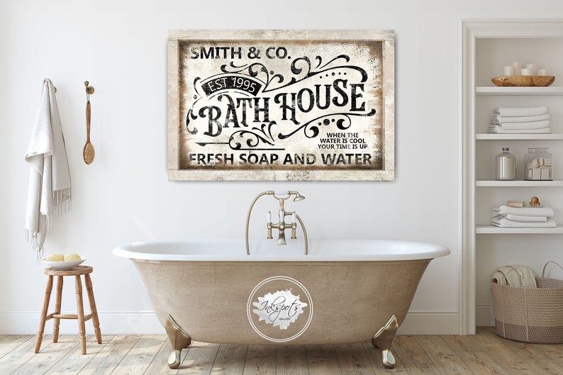 Rustic Bath Sign Modern Farmhouse Bath House Sign, Personalized Rustic Bathroom Decor ...