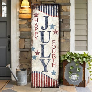 4th of July Front Porch Welcome Sign Independence Day Patriotic Décor Americana Canvas Print Fourth of July Entryway Holiday Decoration SU04