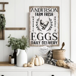 Farm Fresh Eggs Sign, Modern Farmhouse Kitchen Wall Decor, Personalized Rustic Country Kitchen Decor, Large Housewarming Gift - FA12