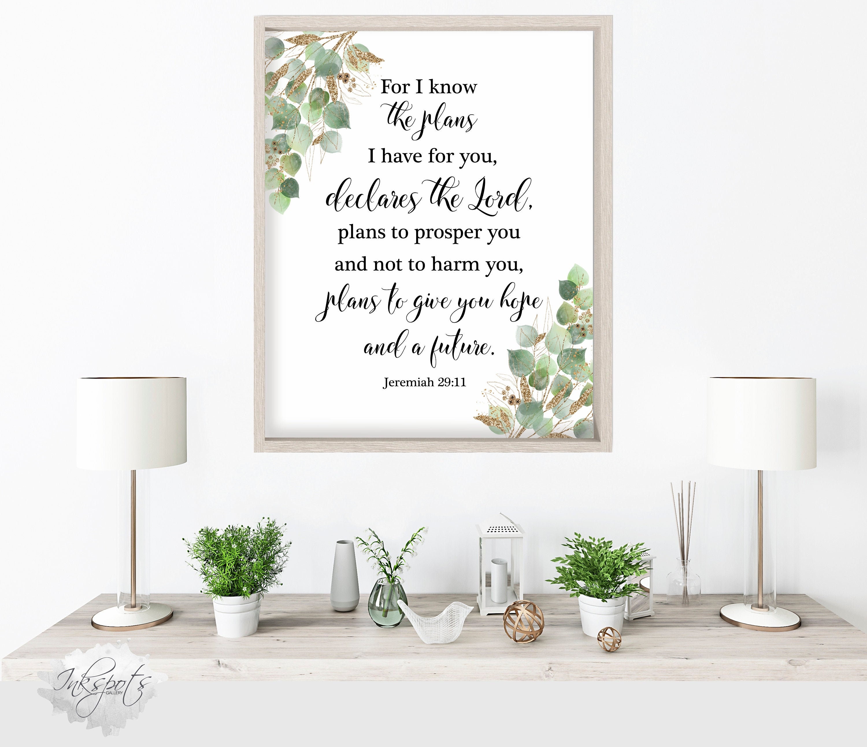 Wall Hangings Bible verse print Bible verse Jeremiah 2911 Bible verse wall art For I know the