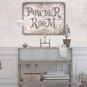 Cottage Bathroom Sign, Country French Powder Room Shabby Chic Bath Print, Modern Farmhouse Bathroom Sign, Vintage Inspired Toilet Art - BA04