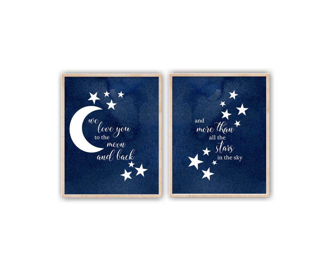 Baby Boy Nursery Decor MOON and STARS Baby Shower Printables. Etsy
