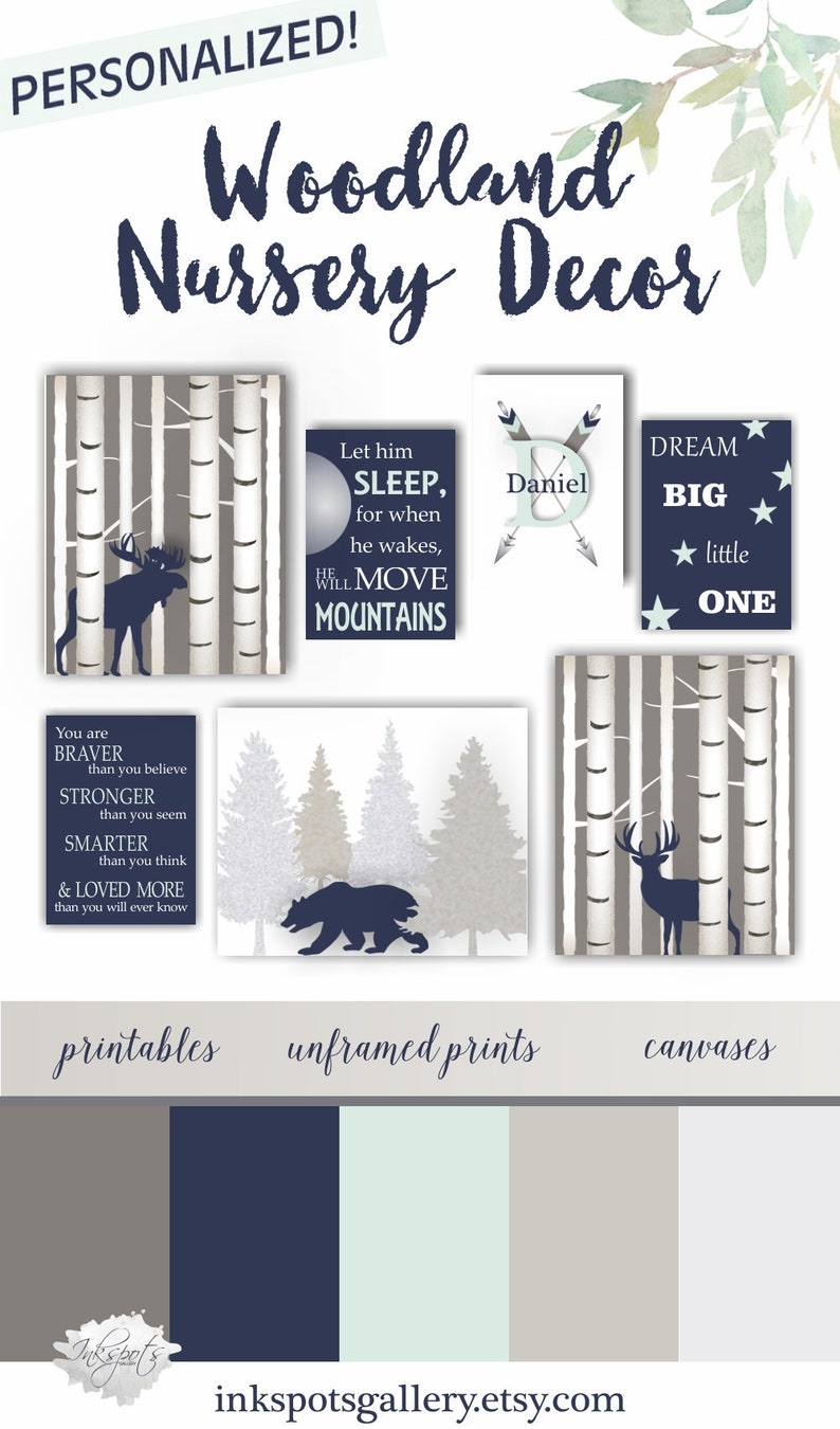 Woodland Nursery Decor Woodland Theme Nursery Wall Art Etsy