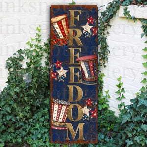 4th of July Sign Vintage July Fourth Decor Uncle Sam Front Porch Sign, Modern Farmhouse America Patriotic Independence Day Canvas - SU17