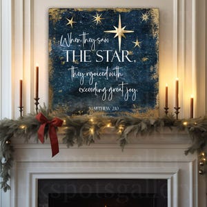 Letrero navideño con la Estrella de Belén, Mateo 2, decoración para la entrada de la sala, decoración para la repisa de la chimenea. Regalo navideño para cristianos CH30