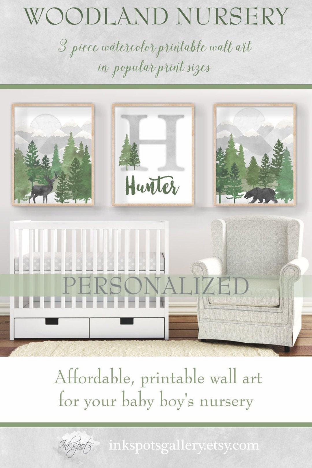 Woodland Nursery Decor Boy Printable Wall Art Baby Boy - Etsy
