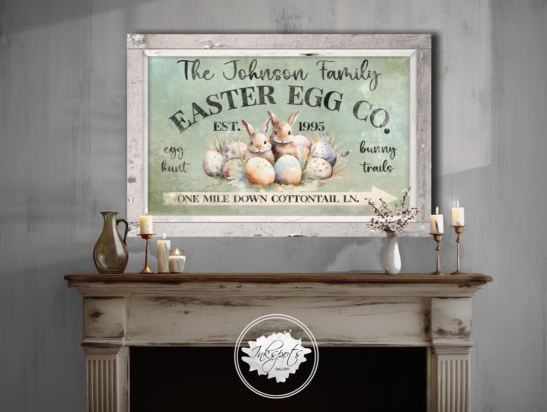 Easter Decoration Vintage Inspired Easter Egg Bunny Sign Rustic Rabbit ...