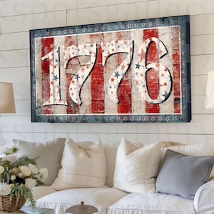 4th of July Sign Vintage July Fourth Decor, 1776 Rustic Porch Sign, Farmhouse Entryway Americana Patriotic Independence Day Canvas - SU16