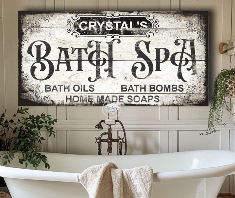 Rustic Bath Sign Personalized Vintage Bath House Sign - Rustic Farmhouse Bathroom Wall ...