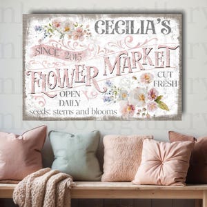 Customized Spring Flower Market Sign Vibrant Floral Bouquets Wall Art FM11