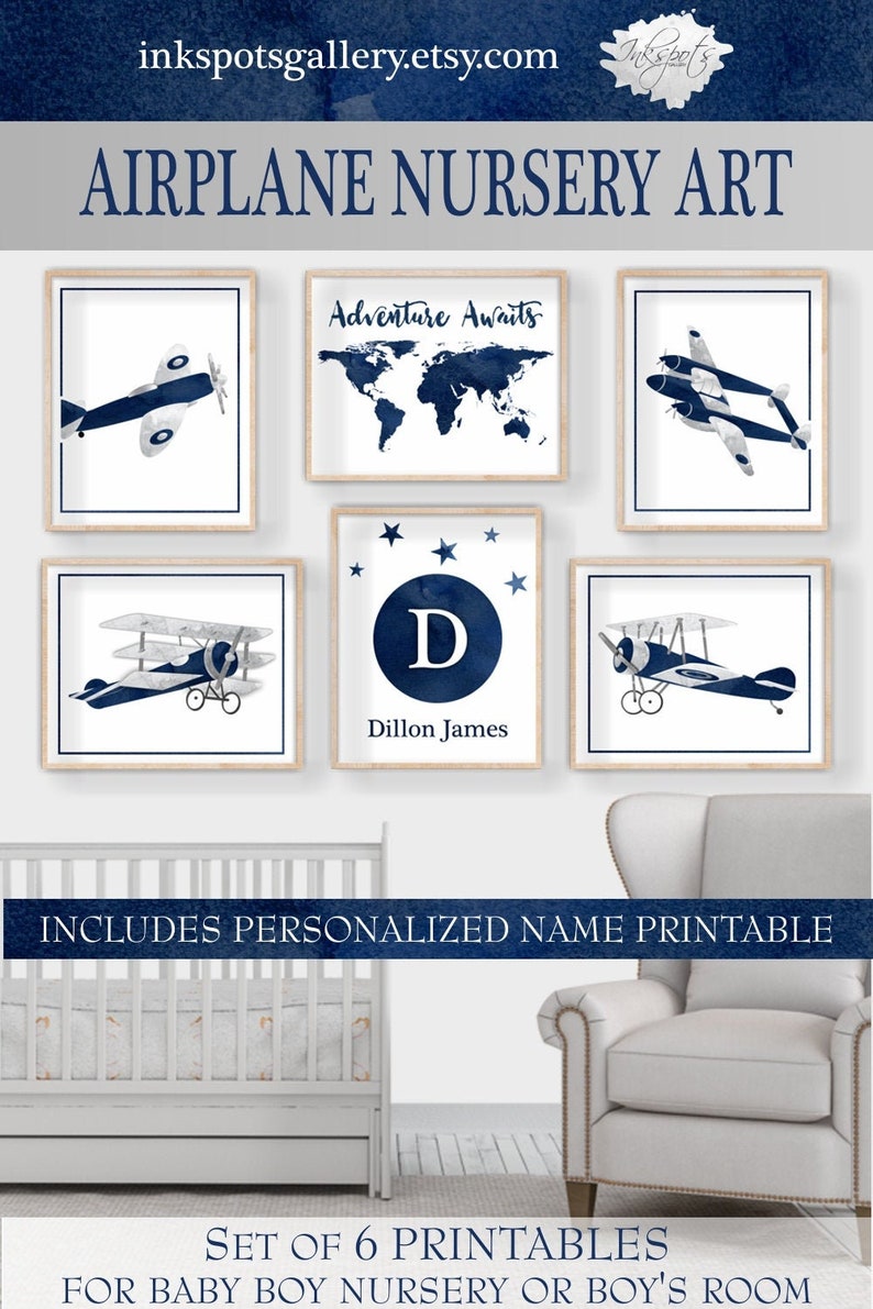 Printable AIRPLANE NURSERY Wall Art Airplane Room Decor for Etsy