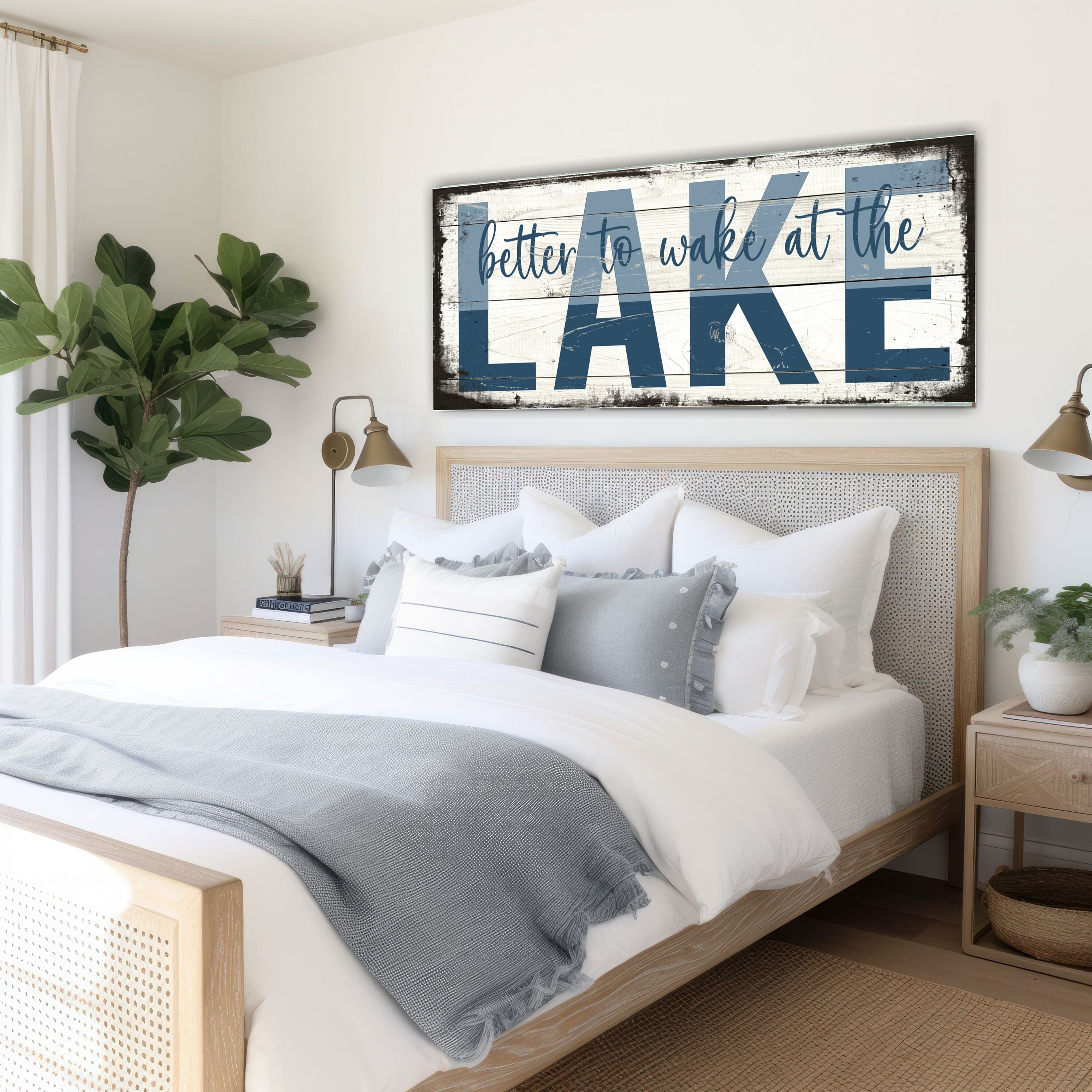 Better To Wake At The Lake Large Custom Canvas Sign Lake House Sign Coastal Housewarming Gift First Home Rustic Cottage Cabin Decor -BL21
