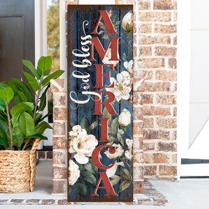 4th of July Sign, Vintage July Fourth Decor, Magnolia Porch Sign, Modern Farmhouse God Bless America Patriotic Independence Day Canvas -SU10