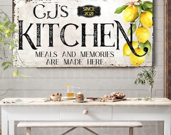 Kitchen Lemon Sign: Meals and Memories Are Made Here Large Custom Canvas LE02