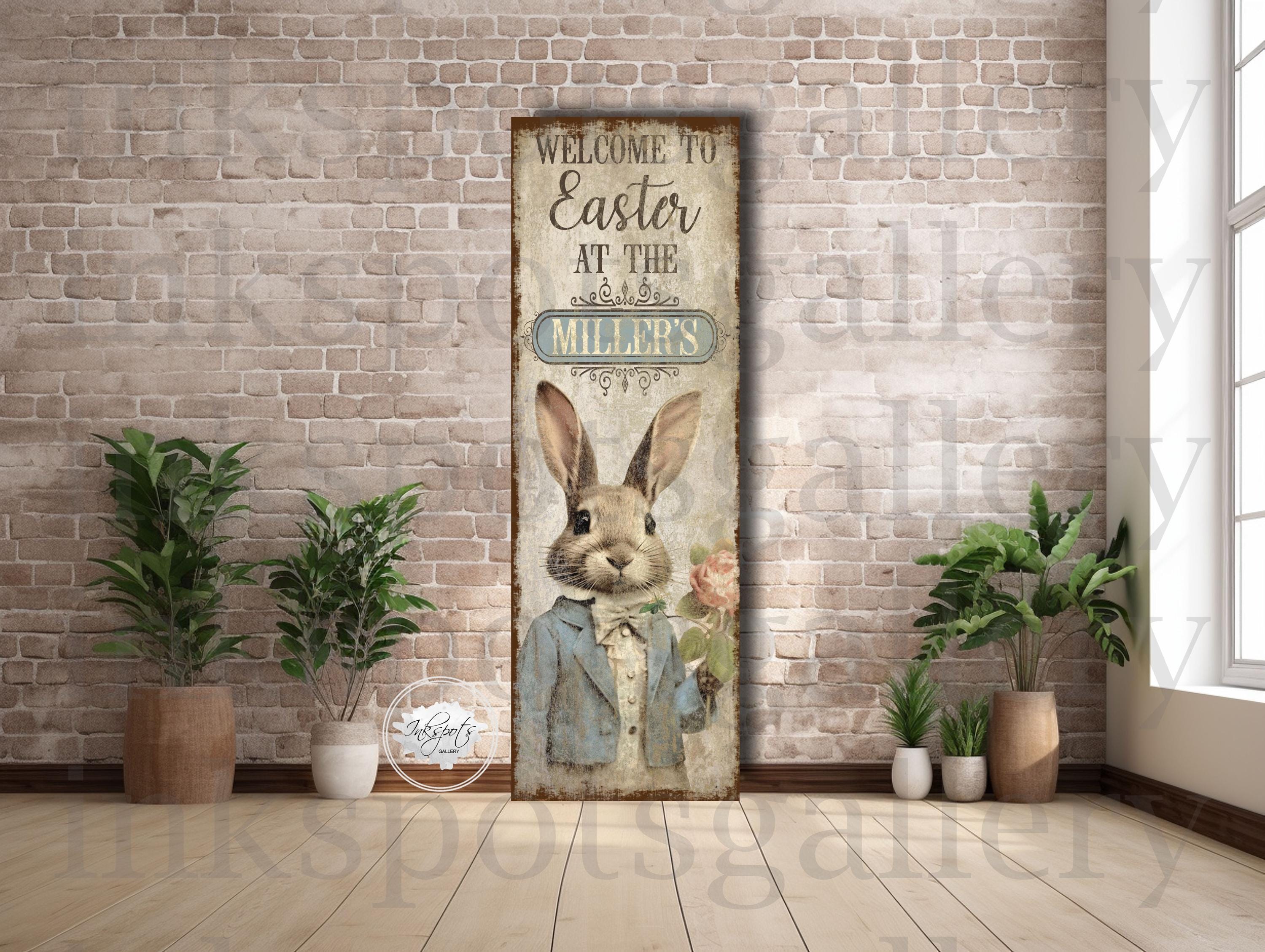 Easter Porch Sign: Personalized Bunny Rabbit Spring Welcome Sign EA33 ...