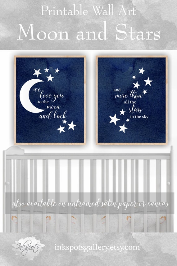 Baby Boy Nursery Decor MOON and STARS Baby Shower Printables. Etsy