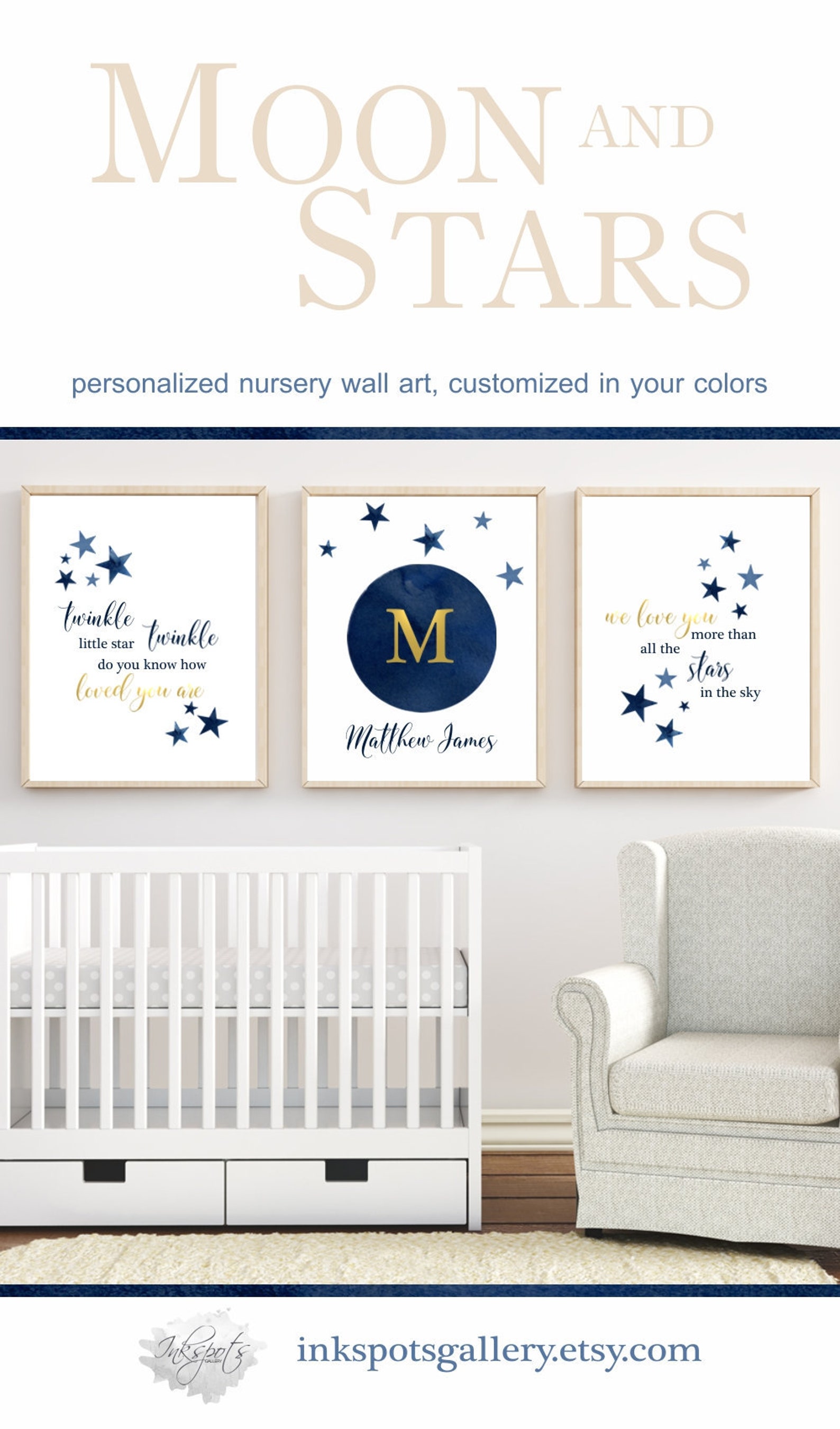 MOON and STARS Nursery Decor. Baby Boy Nursery PRINTABLE Wall Etsy
