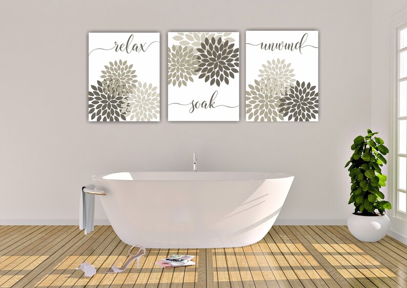 Bathroom Wall Art Pictures Relax Soak Unwind NEUTRAL COLORS Etsy