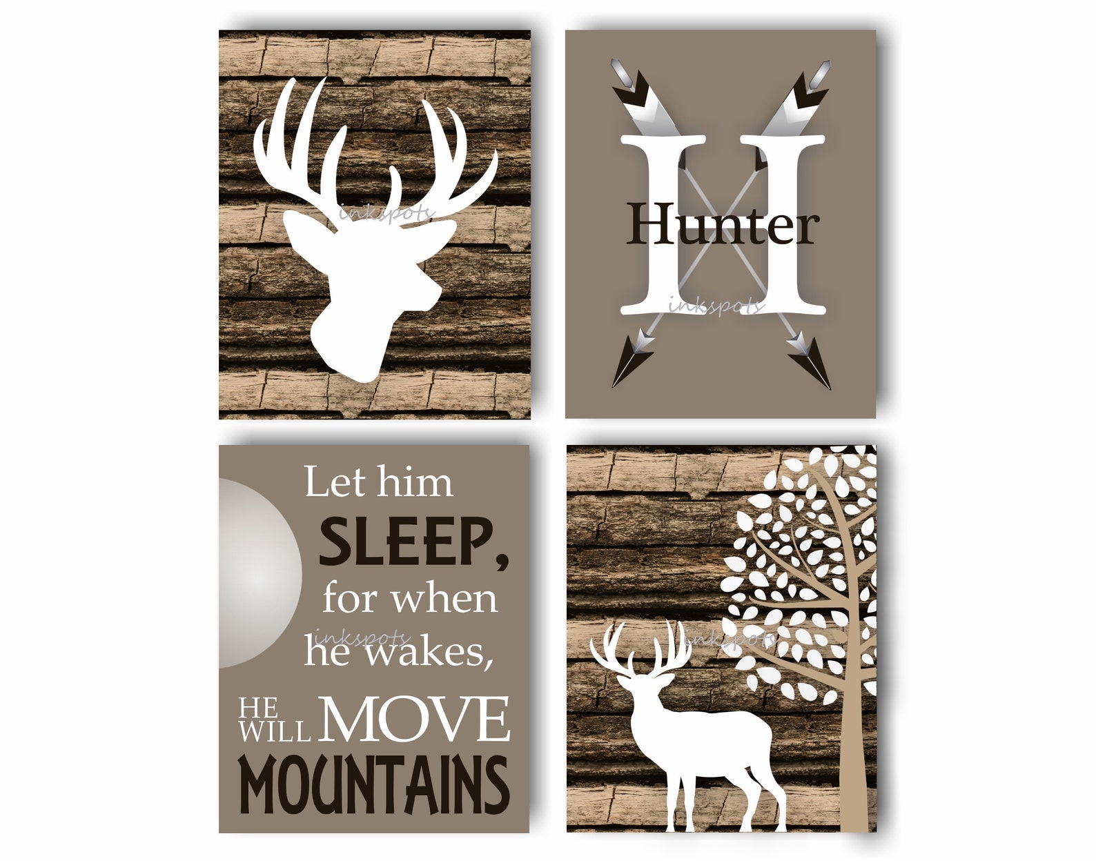 Rustic Woodland Nursery Decor Set of 4 Prints Personalized Boy Etsy