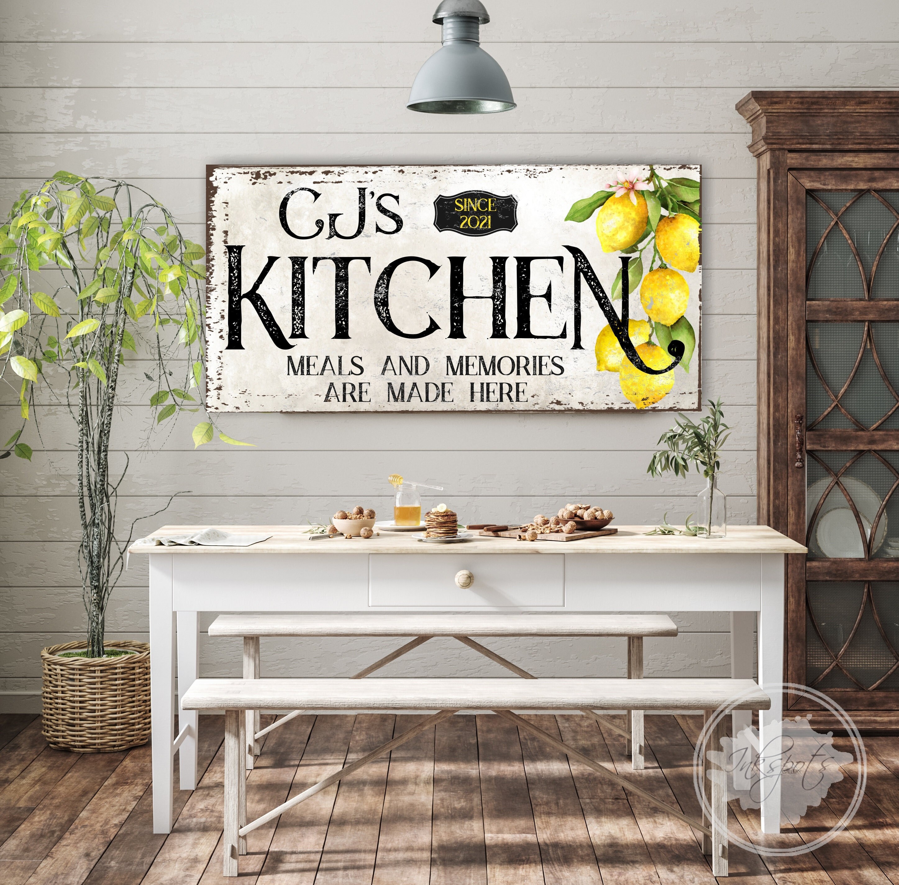 lemon wall art, personalized large kitchen sign, modern farmhouse