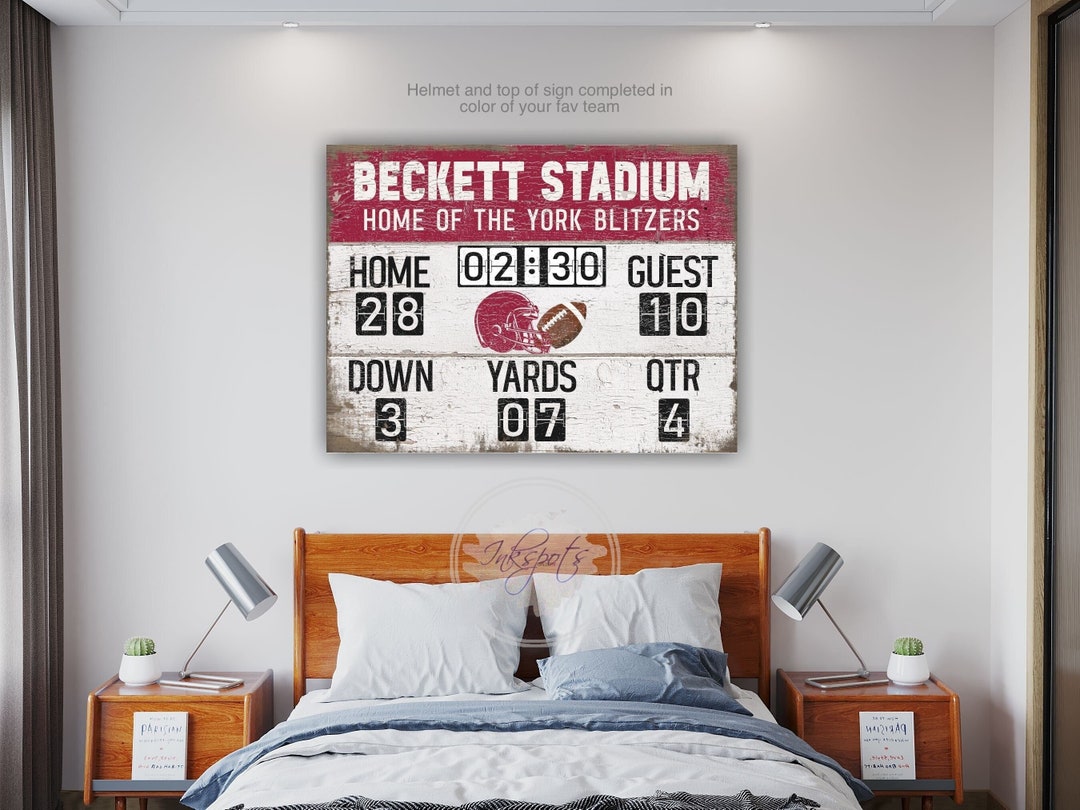 Vintage Football Scoreboard Sign, Personalized Football Bedroom Decor, Custom Football Wall Art