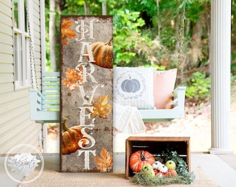 Harvest Signs, Fall Porch Decor, Front Porch Fall Welcome Sign Autumn Decoration, Rustic Modern Farmhouse Canvas Pumpkins Leaves - FL13