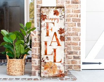 Fall Porch Decor, Front Porch Fall Welcome Sign, Vintage Autumn Decoration, Rustic Modern Farmhouse Entryway Canvas Pumpkins Leaves - FL13