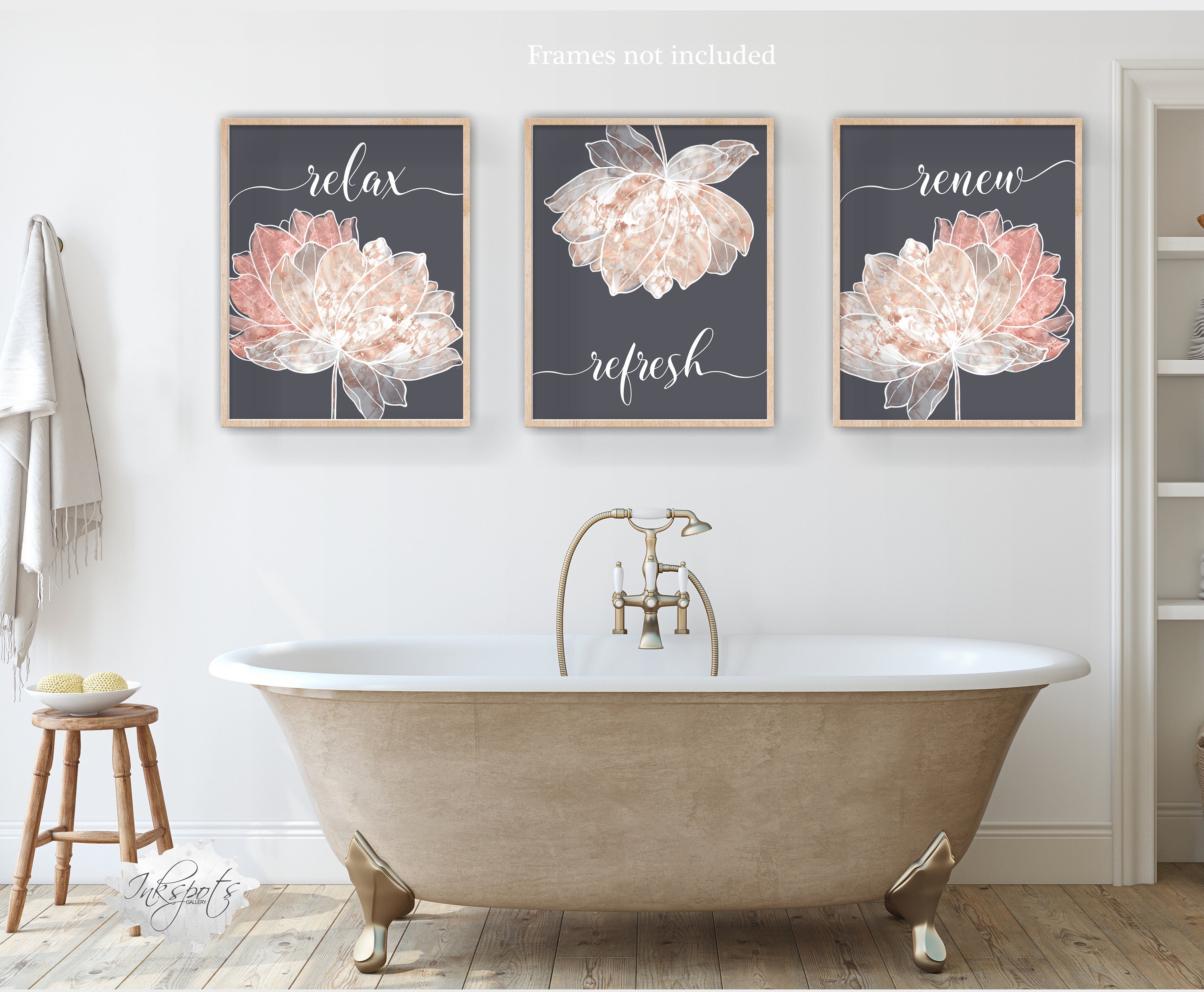 Rose Gold Bathroom Wall Art Pictures Relax Refresh Renew - Etsy